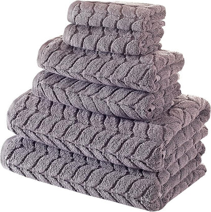 BAGNO MILANO 100% Turkish Cotton Jacquard Luxury Towel Set – Quick Dry Non-GMO Ultra-Soft, Plush and Absorbent Luxury Durable Turkish Towels Set (Grey, 6 pcs Towel Set)