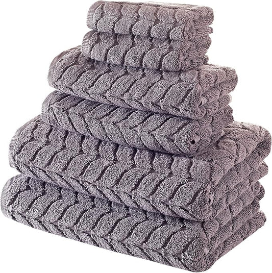 BAGNO MILANO 100% Turkish Cotton Jacquard Luxury Towel Set – Quick Dry Non-GMO Ultra-Soft, Plush and Absorbent Luxury Durable Turkish Towels Set (Grey, 6 pcs Towel Set)