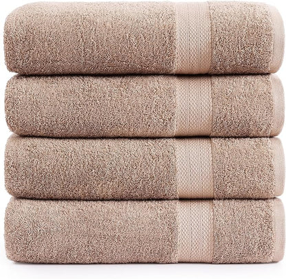 LANE LINEN 100% Cotton Bath Towels Set of 4 (28"x54") - Ring Spun Cotton Bathroom Towel Sets - Quick Dry, Highly Soft & Absorbent Large Shower Towels for Bathroom - Sustainabaly Produced - Taupe