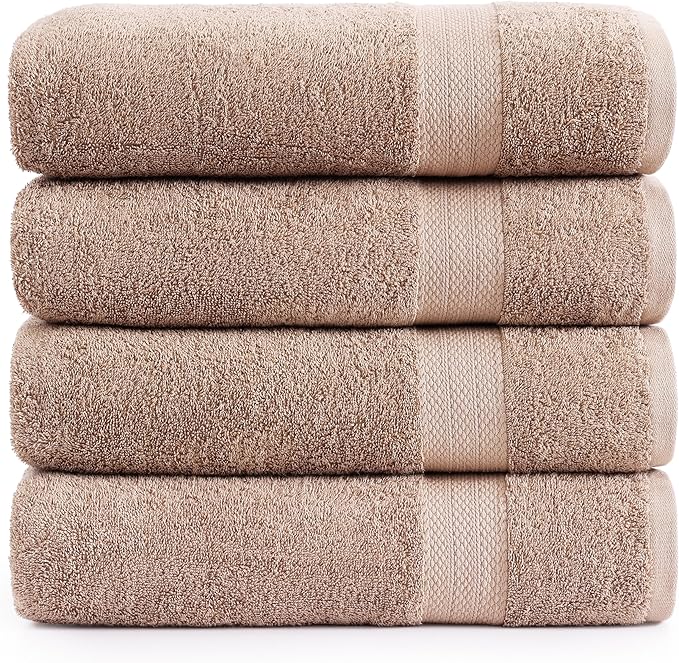 Lane Linen 100% Cotton Bath Sheets 4 Pack (35"x66") - Ring Spun Cotton Extra Large Bath Towels Set - Quick Dry, Soft & Absorbent Oversized Shower Towel Sets - Sustainabaly Produced, Pre Shrunk - Taupe
