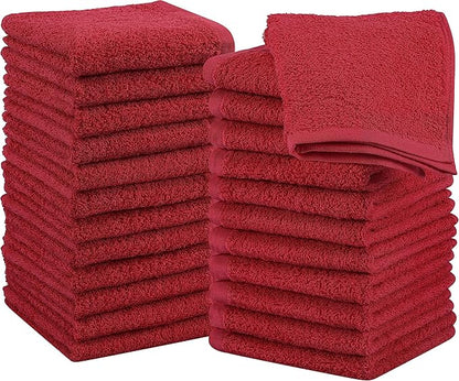 Utopia Towels 24 Pack Cotton Washcloths Set, 100% Ring Spun Cotton, Premium Quality Flannel Face Cloths, Highly Absorbent and Soft Feel Fingertip Towels, Red