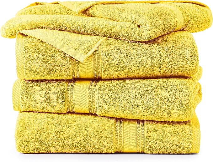 LANE LINEN 100% Cotton Bath Towels Pack of 4 (28"x54") - Zero Twist, Mercerized Cotton Bathroom Towel Set - Quick Dry, Extra Soft & Absorbent Yellow Bath Towels - Suitable for All Skin Type - Mimosa