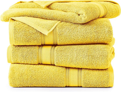 LANE LINEN 100% Cotton Bath Towels Pack of 4 (28"x54") - Zero Twist, Mercerized Cotton Bathroom Towel Set - Quick Dry, Extra Soft & Absorbent Yellow Bath Towels - Suitable for All Skin Type - Mimosa