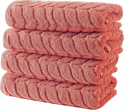 BAGNO MILANO Turkish Bath Towels, Soft Plush Jacquard Luxury Bath Towels, Quick Dry Towel Set (Coral Red, 4 Pcs Hand Towel Set)