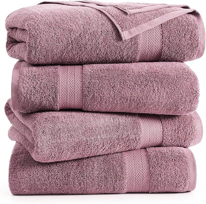 LANE LINEN 100% Cotton Large Bath Towels Set of 4 (28"x54") - Ring Spun Mercerized Cotton Bathroom Towel 4 Pack - Quick Dry, Soft & Absorbent Large Towels Set - Oeko Tex Certified - Wishful Mauve