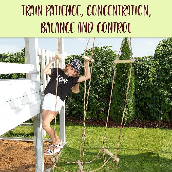 Rickety Bridge Rope Ladder - Ninja Slack line Accessories - Backyard Obstacle Course Accessories for Ninja Warrior Training - Rope Bridge Skip for Kids