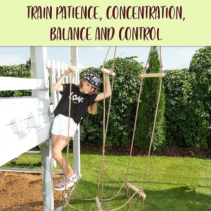 Rickety Bridge Rope Ladder - Ninja Slack line Accessories - Backyard Obstacle Course Accessories for Ninja Warrior Training - Rope Bridge Skip for Kids