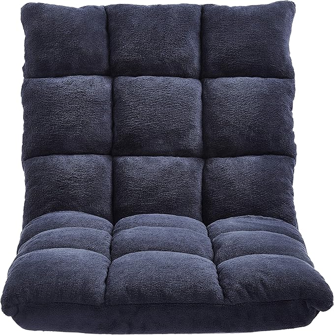 Amazon Basics Adjustable 14-Position Memory Foam Floor Chair with Back Support, Portable, 41.3"D x 21.3"W x 6"H, Navy