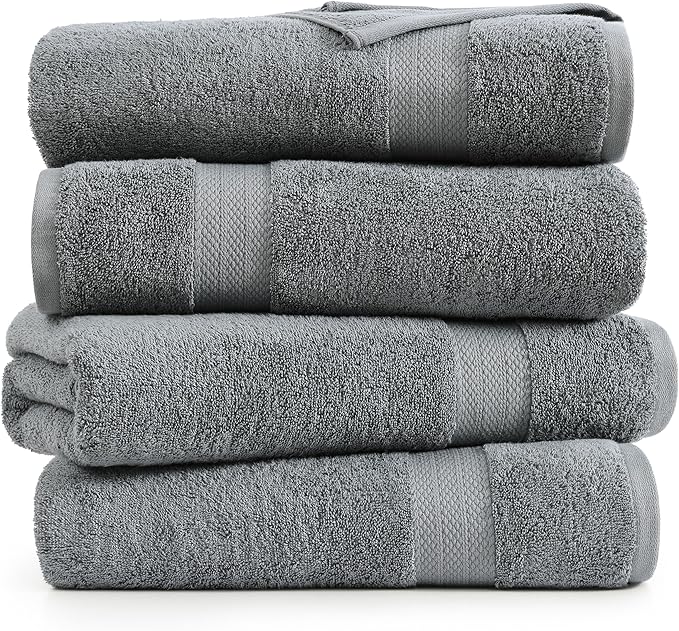 LANE LINEN 100% Cotton 4 Pack Bath Sheets (35"x66") - Ring Spun, Extra Large Cotton Bath Towels Set - Quick Dry, Soft & Absorbent Oversized Towel Set - Remains Soft After Multiple Washes - Cool Grey