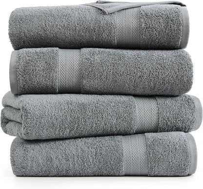 LANE LINEN 100% Cotton 4 Pack Bath Sheets (35"x66") - Ring Spun, Extra Large Cotton Bath Towels Set - Quick Dry, Soft & Absorbent Oversized Towel Set - Remains Soft After Multiple Washes - Cool Grey