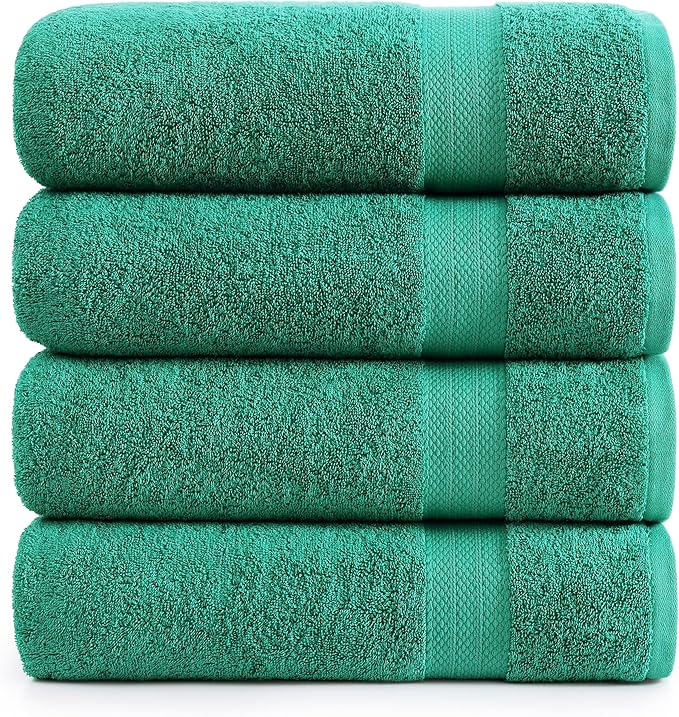 LANE LINEN 100% Cotton Oversized Bath Towels Set of 4 (35"x66") - Ring Spun Cotton Oversized Towels - Quick Dry, Soft & Absorbent Extra Large Bath Towel Set - Dorm Essentials for Girls - Emerald