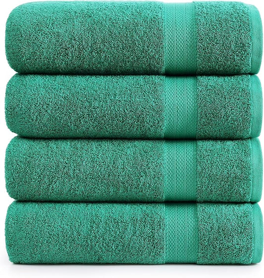 LANE LINEN 100% Cotton Oversized Bath Towels Set of 4 (35"x66") - Ring Spun Cotton Oversized Towels - Quick Dry, Soft & Absorbent Extra Large Bath Towel Set - Dorm Essentials for Girls - Emerald