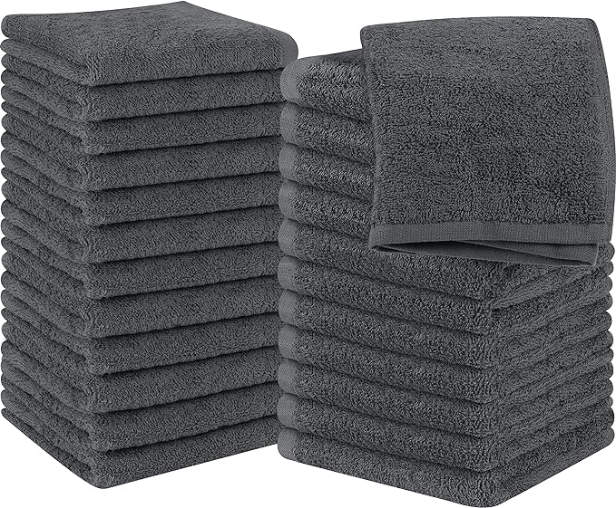 Utopia Towels 24 Pack Cotton Washcloths Set, 100% Ring Spun Cotton, Premium Quality Flannel Face Cloths, Highly Absorbent and Soft Feel Fingertip Towels, Grey