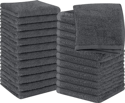Utopia Towels 24 Pack Cotton Washcloths Set, 100% Ring Spun Cotton, Premium Quality Flannel Face Cloths, Highly Absorbent and Soft Feel Fingertip Towels, Grey