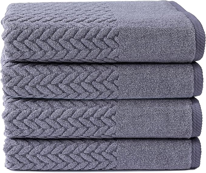 Texere 100% Organic Cotton Jacquard 650 GSM Premium Bath Towel Sets - Extra Absorbent Quick Dry and Plush (Cable, Excalibur, 4 Bath Towels)