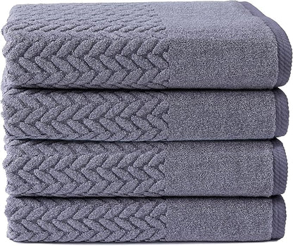 Texere 100% Organic Cotton Jacquard 650 GSM Premium Bath Towel Sets - Extra Absorbent Quick Dry and Plush (Cable, Excalibur, 4 Bath Towels)