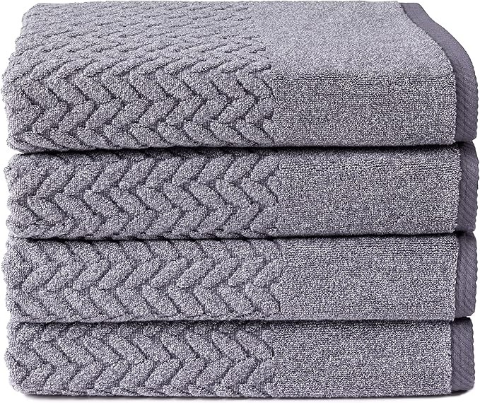 Texere 100% Organic Cotton Jacquard 650 GSM Premium Bath Towel Sets - Extra Absorbent Quick Dry Towel Wrap (Cable, Granite, 4 Bath Towels)