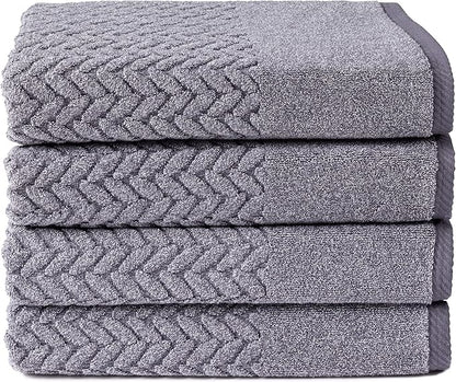 Texere 100% Organic Cotton Jacquard 650 GSM Premium Bath Towel Sets - Extra Absorbent Quick Dry Towel Wrap (Cable, Granite, 4 Bath Towels)