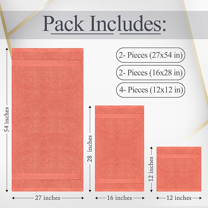 Oakias Premium Towel Set 600 GSM 8 Piece Sea Salt - 100% Ring Spun Cotton Highly Absorbent Towels Set - Super Soft Bathroom Towel Set - Hotel Quality Double Stitched Hem - Ideal for Hotels, Spa, Gyms
