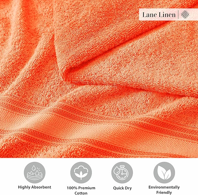 Lane Linen 100% Cotton Luxury Bath Towel Set - 18 Pieces - Zero Twist, Super Soft & Highly Absorbent - 6 Bath, 6 Washcloths, 6 Hand Towels for Bathroom - Minimal Lint & Fading, Pre Shrunk - Tiger Lily