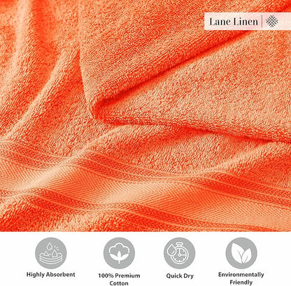 Lane Linen 100% Cotton Luxury Bath Towel Set - 18 Pieces - Zero Twist, Super Soft & Highly Absorbent - 6 Bath, 6 Washcloths, 6 Hand Towels for Bathroom - Minimal Lint & Fading, Pre Shrunk - Tiger Lily