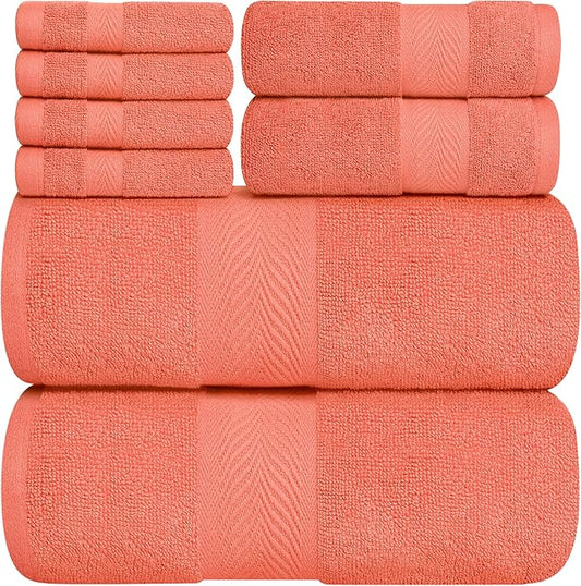 Oakias Premium Towel Set 600 GSM 8 Piece Sea Salt - 100% Ring Spun Cotton Highly Absorbent Towels Set - Super Soft Bathroom Towel Set - Hotel Quality Double Stitched Hem - Ideal for Hotels, Spa, Gyms