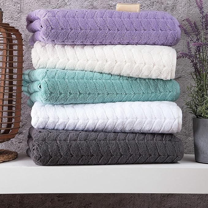 BAGNO MILANO Turkish Bath Towels, Soft Plush Jacquard Luxury Bath Towels, Quick Dry Towel Set (Lavender, 2 pcs Bath Towel Set)
