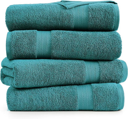 LANE LINEN 100% Cotton 4 Pack Bath Towels Set (28"x54") - Ring Spun, Large Cotton Towels for Bathroom - Quick Dry, Soft & Absorbent Bath Towel Set - Pre Shrunk, Wide Variety of Colors - Sea Port