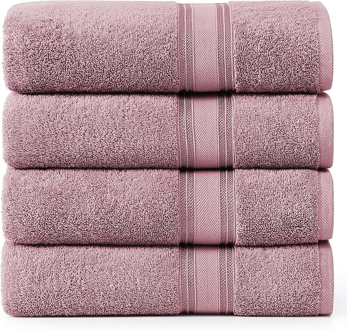 LANE LINEN 100% Cotton Large Bath Towels Set of 4 (30"x60") - Zero Twist, Mercerized Cotton Bathroom Towel 4 Pack - Quick Dry, Soft & Absorbent Large Towels Set - Oeko Tex Certified - Wishful Mauve