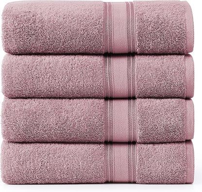 LANE LINEN 100% Cotton Large Bath Towels Set of 4 (30"x60") - Zero Twist, Mercerized Cotton Bathroom Towel 4 Pack - Quick Dry, Soft & Absorbent Large Towels Set - Oeko Tex Certified - Wishful Mauve