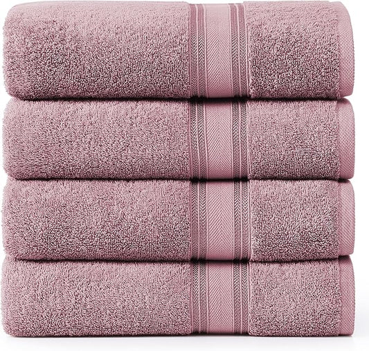 LANE LINEN 100% Cotton Large Bath Towels Set of 4 (30"x60") - Zero Twist, Mercerized Cotton Bathroom Towel 4 Pack - Quick Dry, Soft & Absorbent Large Towels Set - Oeko Tex Certified - Wishful Mauve
