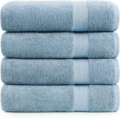LANE LINEN 100% Cotton 4 Pack Bath Towels (28"x54") - Ring Spun Mercerized Cotton Bathroom Towels Set - Quick Dry, Soft & Absorbent Large Bath Towels - Machine Wash in Cold Water - Cerulean Blue