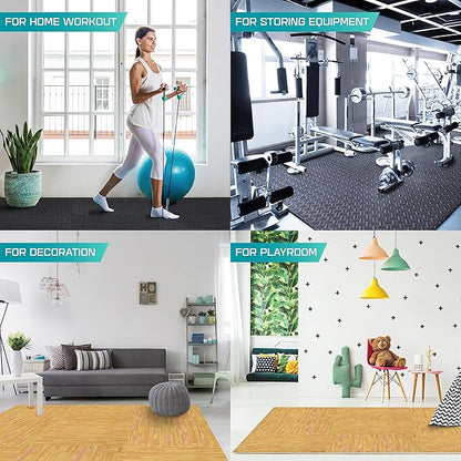 Yes4All 48SQ.FT Wood Grain Puzzle Exercise Mat Protective Flooring, EVA Interlocking Foam Floor Tiles with Border for Home