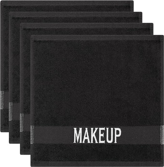 Cotton Paradise Makeup Remover Towels 4 Pack 100% Cotton 12x12 Inch Turkish Makeup Removal Face Cloths for Washing Face Soft Black Makeup Towel