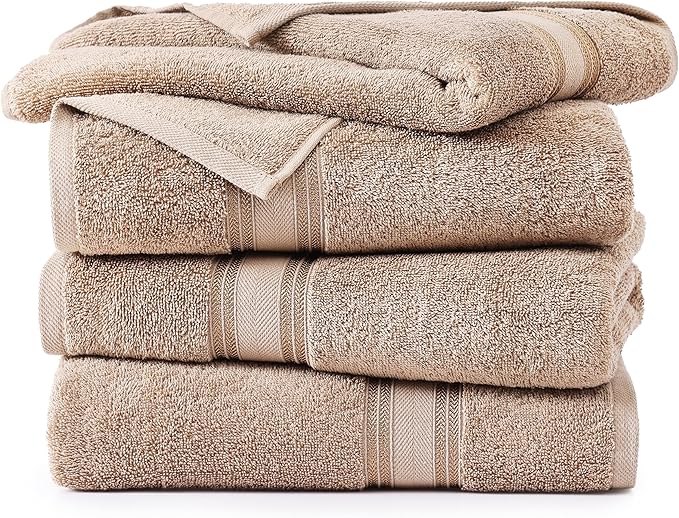 LANE LINEN 100% Cotton Bath Towels Set of 4 (30"x60") - Zero Twist, Cotton Bathroom Towel Sets - Quick Dry, Highly Soft & Absorbent Large Shower Towels for Bathroom - Sustainabaly Produced - Taupe