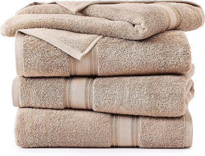 LANE LINEN 100% Cotton Bath Towels Set of 4 (30"x60") - Zero Twist, Cotton Bathroom Towel Sets - Quick Dry, Highly Soft & Absorbent Large Shower Towels for Bathroom - Sustainabaly Produced - Taupe