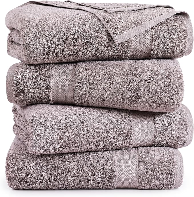 LANE LINEN 100% Cotton Bath Sheets Set of 4 (35"x66") - Ring Spun Cotton Extra Large Bath Towels Sets - Quick Dry, Soft & Absorbent Oversized Grey Towels Set - Pre Shrunk, Fade Resistant - Platinum