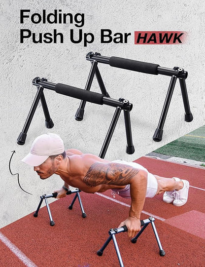 Push Up Bar – Folding Dip Bar for Home Workout, Lightweight & Portable Strength Training Equipment for Men & Women, Indoor & Outdoor Use (Hawk)