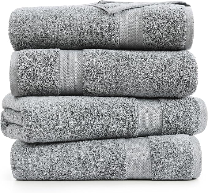 LANE LINEN 100% Cotton Bath Sheets Set of 4 (35"x66") - Ring Spun Cotton Extra Large Bath Towels Sets - Quick Dry, Soft & Absorbent Oversized Shower Towel Sets - Sustainabaly Produced - Space Grey