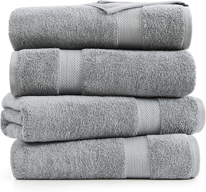 LANE LINEN 100% Cotton Bath Sheets Set of 4 (35"x66") - Ring Spun Cotton Extra Large Bath Towels Sets - Quick Dry, Soft & Absorbent Oversized Shower Towel Sets - Sustainabaly Produced - Space Grey