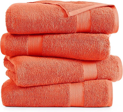 LANE LINEN 100% Cotton 4 Pack Bath Sheets Set (35"x66") - Ring Spun Cotton Extra Large Bath Towels Set - Quick Dry, Soft & Absorbent Oversized Towel Sets - Holds Well After Washing - Tiger Lily