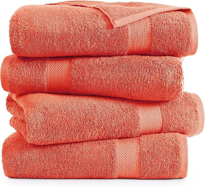 Lane Linen 100% Cotton 4 Pack Bath Sheets (35"x66") - Ring Spun Cotton - Extra Large Bath Towels Set - Quick Drying, Soft & Absorbent Oversized Bathroom Towel Sets - Spa & Hotel Quality - Living Coral