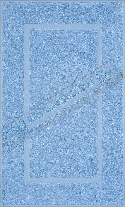 Cotton Paradise 100% Cotton Bath Mats for Bathroom Floor Set of 2 Pack, 20x34 Soft Absorbent Washable Quick Dry Tub Bathmat, Sky Blue Towel Bath Mat