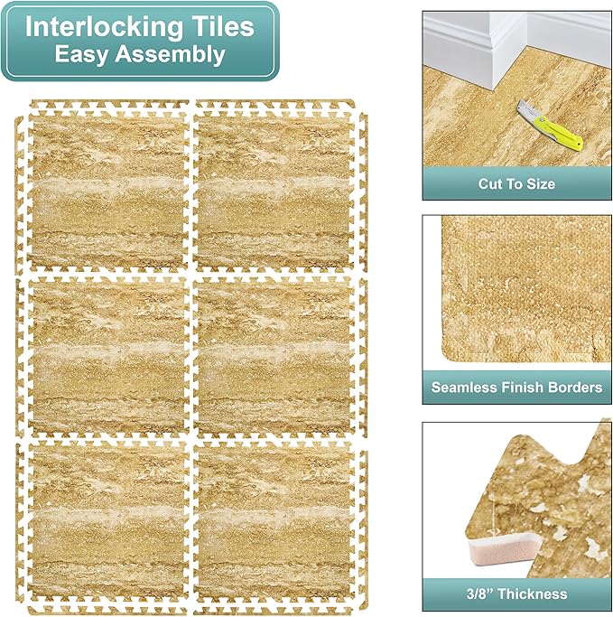 Sorbus Wood Grain Floor Tiles Foam Mat EVA Interlocking Mats Tile 3/8-Inch Thick Flooring Wood Puzzle Exercise Mats w/Borders - Home Playroom Basement, Apartment, Trade Show, Baby, Dance