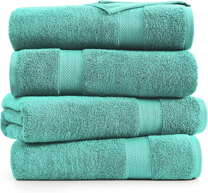 Lane Linen 100% Cotton Oversized Bath Towels Set of 4 (35"x66") - Ring Spun Cotton Oversized Luxury Towels - Quick Dry, Soft & Absorbent Extra Large Bath Towel Sets - Remains Soft after Washing - Teal