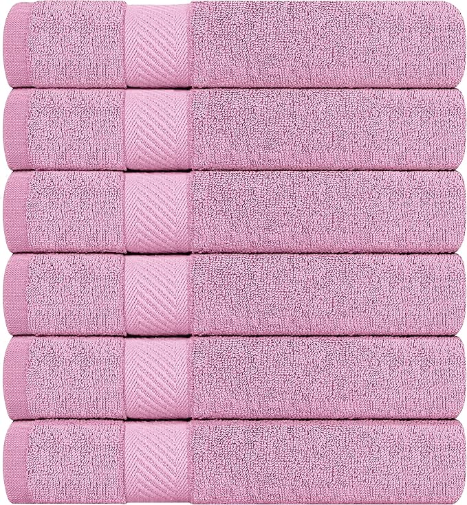 Utopia Towels 6 Pack Small Bath Towel Set, 22 by 44 Inches, 500 GSM 100% Ring Spun Cotton, Lightweight and Highly Absorbent Quick Drying Premium Towels for Hotel, Spa and Bathroom, Pink