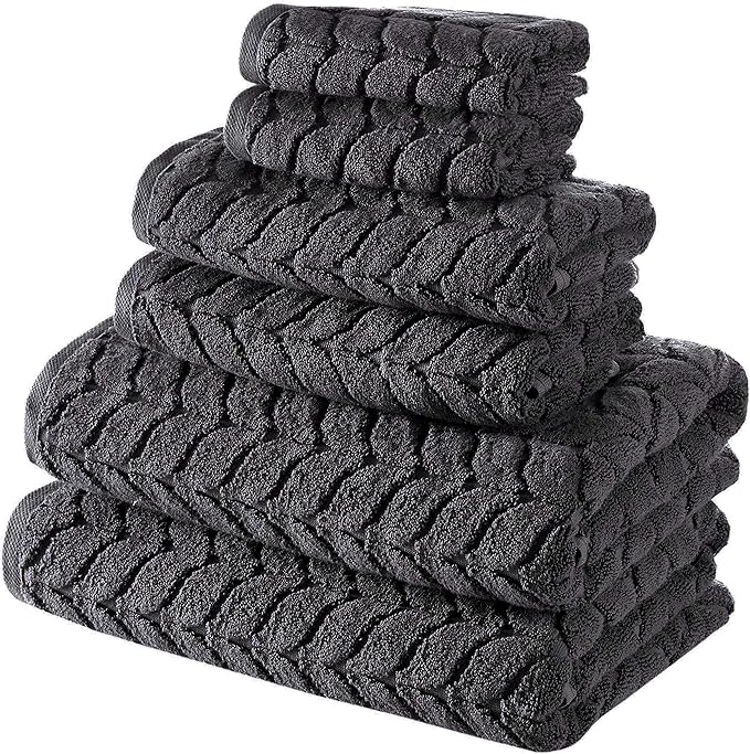 BAGNO MILANO Turkish Bath Towels, Soft Plush Jacquard Luxury Bath Towels, Quick Dry Towel Set (Charcoal, 6 pcs Towel Set)