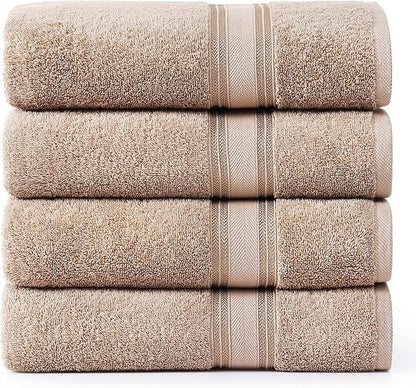 LANE LINEN 100% Cotton Bath Towels Set of 4 (30"x60") - Zero Twist, Cotton Bathroom Towel Sets - Quick Dry, Highly Soft & Absorbent Large Shower Towels for Bathroom - Sustainabaly Produced - Taupe