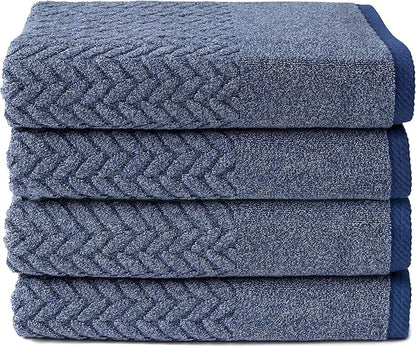 Texere 100% Organic Cotton Jacquard 650 GSM Premium Bath Towel Sets - Extra Absorbent Quick Dry and Plush (Cable, Estate Blue, 4 Bath Towels)