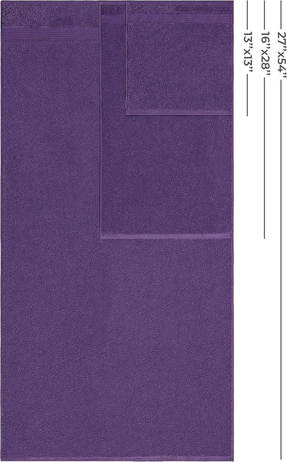 American Veteran Towel, 100% Cotton Turkish 6 Piece Towel Set, Luxury Towels Set of 6 for Bathroom Essentials, 2 Bath Towels 2 Hand Towels 2 Washcloths, Purple